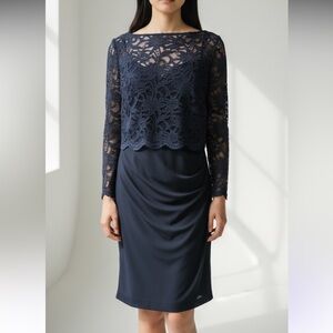 Ralph Lauren Blue Lace Bodice Overlay Stretch  Evening Cocktail Occasion Dress